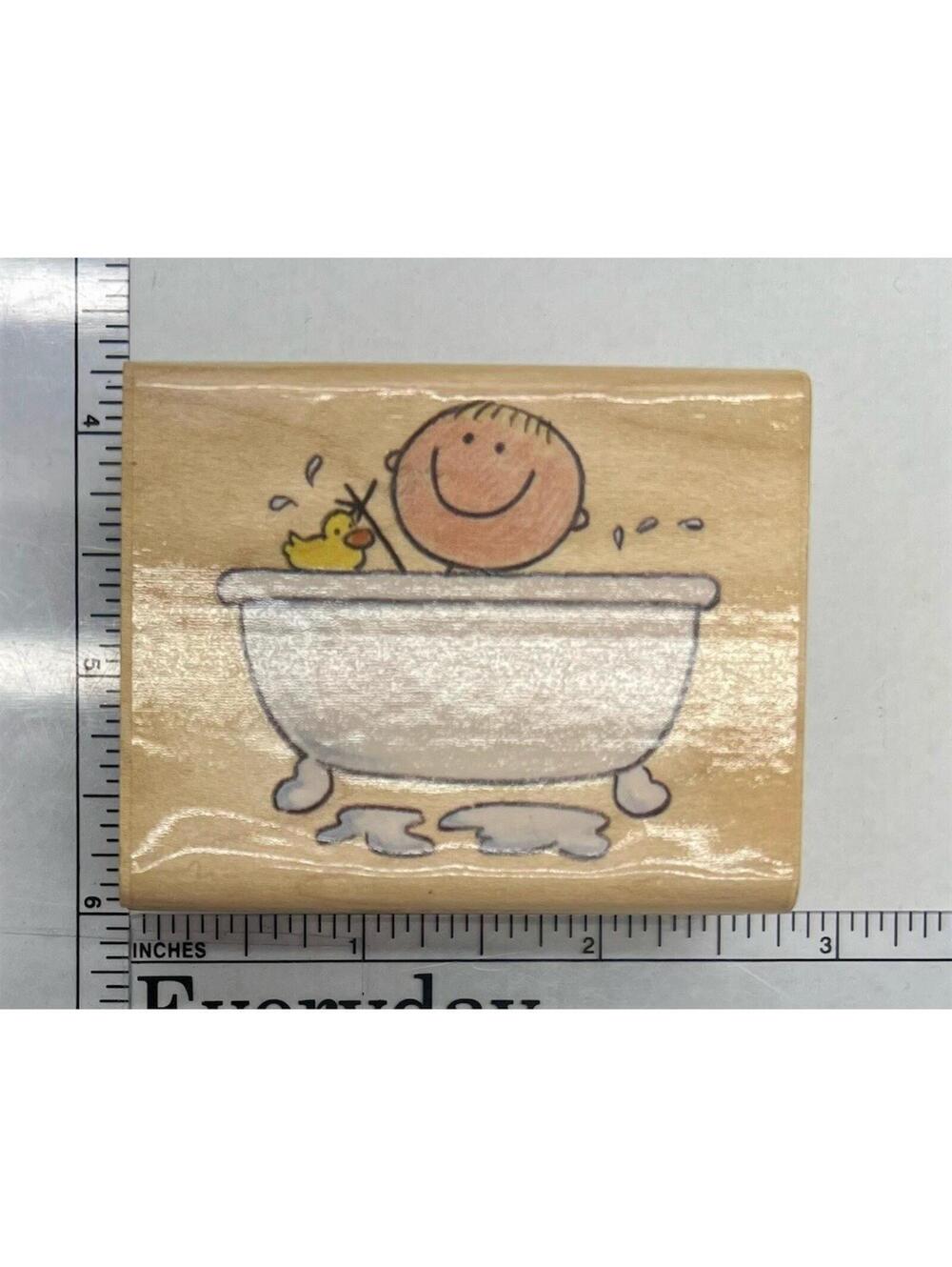 Me & My Big Ideas Smiling Kid Bathtub Rubber Stamp with Duck Bath Time